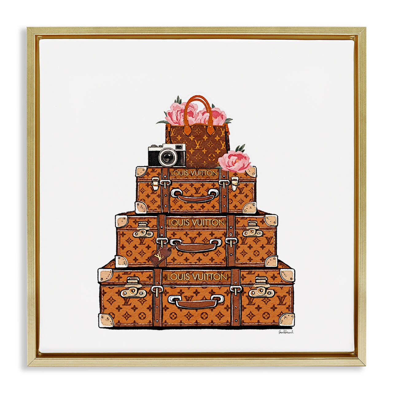 Stupell Industries Stacked Luggage with Floral Handbag Floating Frame, design by Amanda Greenwood